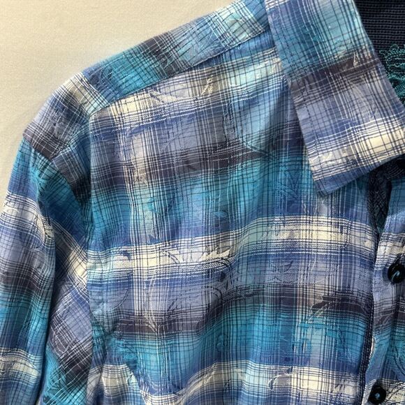 Eight X Shirt Men's Medium Button Down Aqua Blue Paisley Western Rodeo - Picture 3 of 7